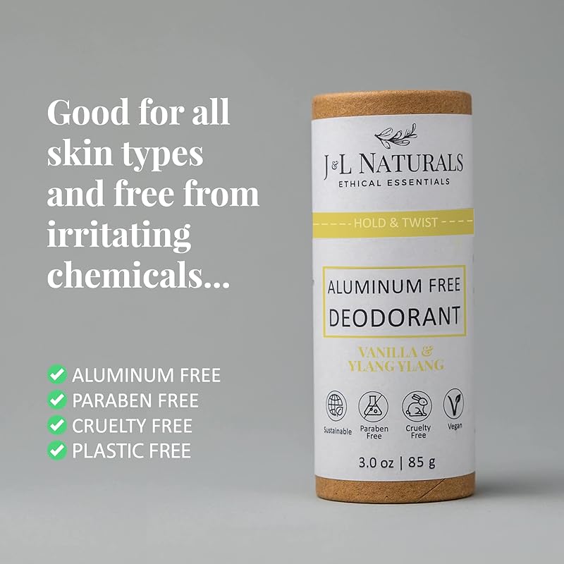 J&L Naturals Aluminum Free Deodorant for Men & Women | 100% Natural Ingredients With Coconut Oil, Shea Butter, & Essential Oils | Sustainable, Eco-Friendly (Vanilla & Ylang Ylang, 3.0 Oz (Single))