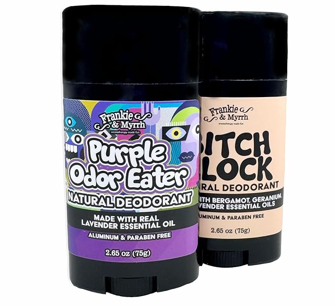 Frankie & Myrrh Lavender Dynamic Deo Duo | The B!#CH Block and Purple Odor Eater 2 Pack Natural Deodorant