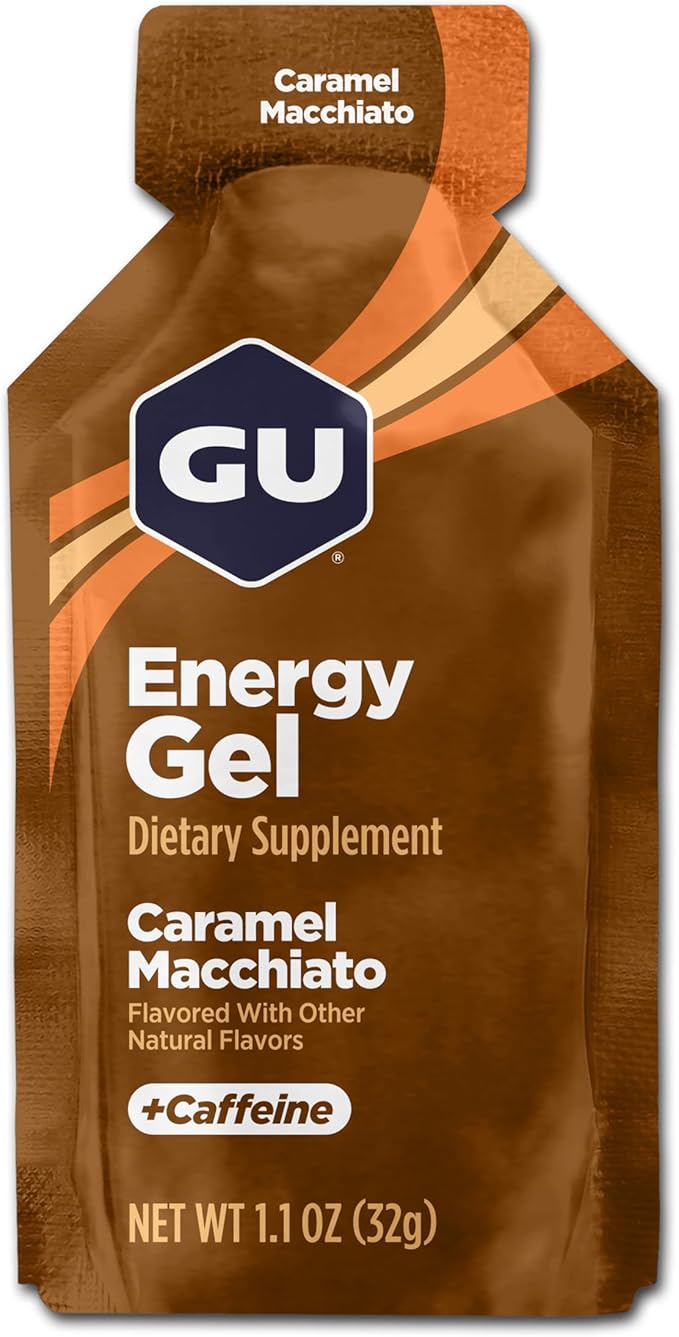 GU Energy Original Sports Nutrition Energy Gel, Vegan, Gluten-Free, Kosher, and Dairy-Free On-the-Go Energy for Any Workout, 24-Count, Caramel Macchiato