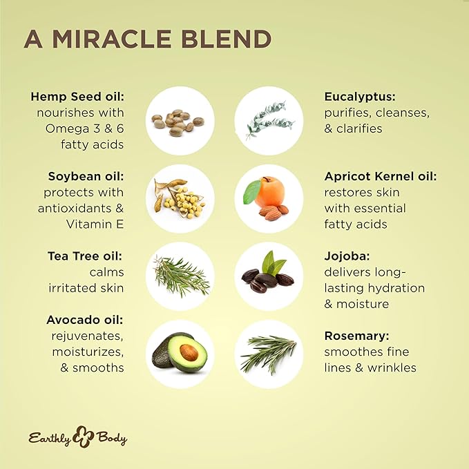 Earthly Body Miracle Oil, 1 fl. oz. - 3 Pack - 100% Natural Tea Tree Oil, Hemp Seed Oil & Vitamin E - Moisturizer, Calms Skin Irritations, Helps Smooth Wrinkles - Gluten Free, 100% Vegan