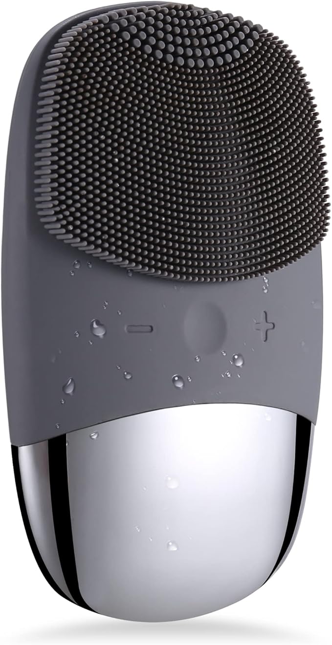 Silicone Face Scrubber, SIWIEY IPX7 Waterproof Sonic Facial Cleansing Brush, USB Rechargeable Sonic Massage Face Brush for Deep Cleansing, Gentle Exfoliating and Massaging (Grey)