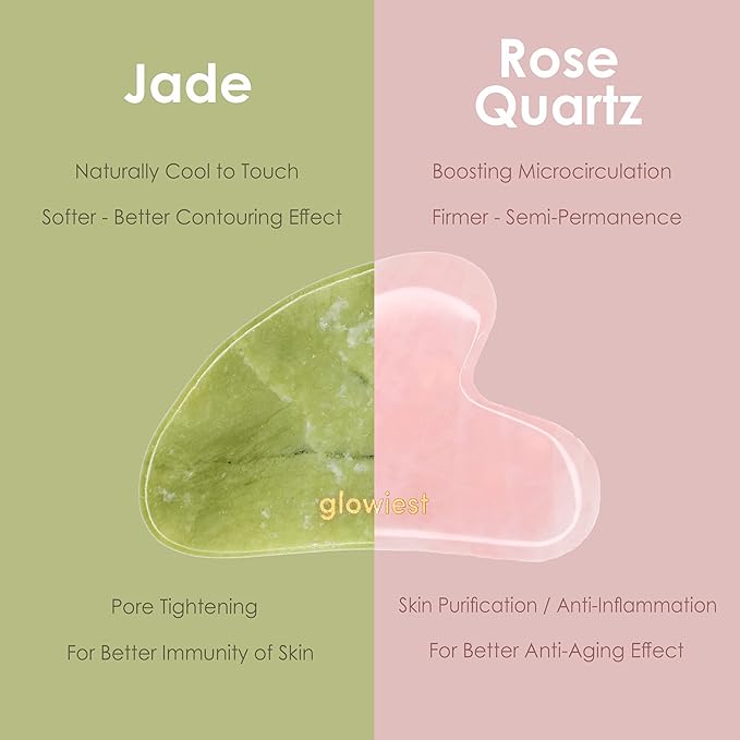 GUASHA_ for FACE and Body: 100% Natural Stone Lymphatic Drainage | Improving Fine Lines and Wrinkles - Muscle Relaxing, Body Massage Tool, Face Lift, Muscle Relief (Jade)