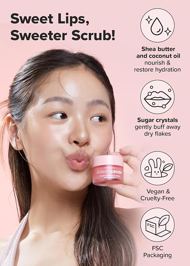 I DEW CARE Overnight Lip Scrub - Cushy Crush | Sugar Vitamin C, Scrubber Exfoliator Products, for Dry and Chapped, Vegan 1.05 Oz