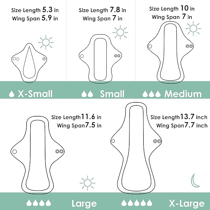 wegreeco 6 Pcs Reusable Menstrual Pads, Ultra Absorbent Cloth Pads for Heavy Flow, Sanitary for Teens, Women, Nonslip, Inner Mustard Yellow, Grey, Beige, Rose Gold Outer, L