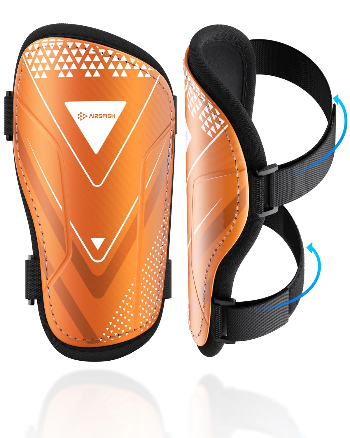 Shin Guards Soccer Kids Youth, CE Certified Airsfish Shin Guard Protection Gear for 2-18 Years Old Boys Girls Teenagers High Impact Resistant Breathable Comfortable 1 Pair 4 Sizes (XX-Small, Orange)