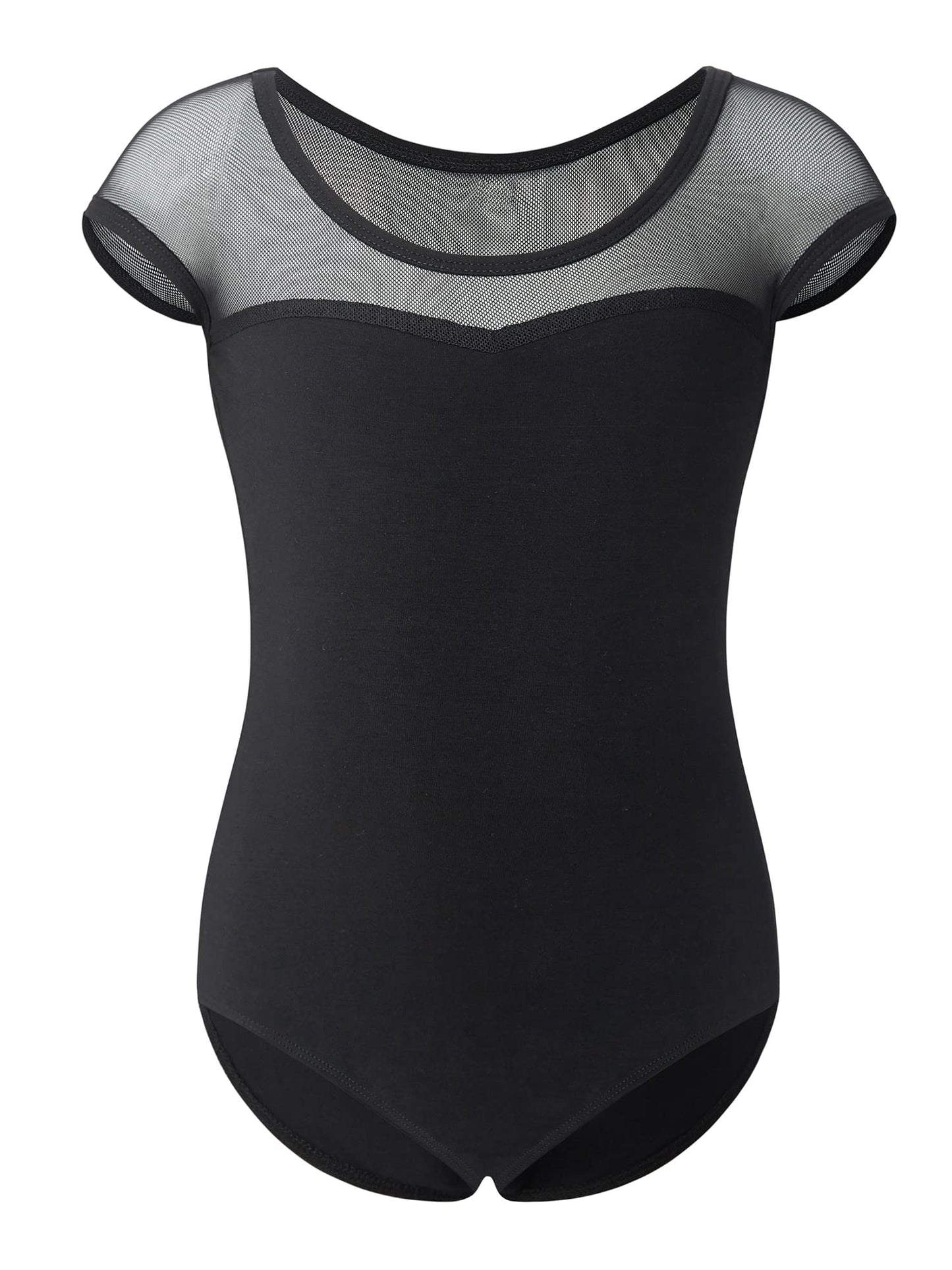 Stelle Girls Cute Cap Sleeve Ballet Leotard for Dance, Gymnastics and Ballet (Black, (Mesh cap sleeves), 6 Years)