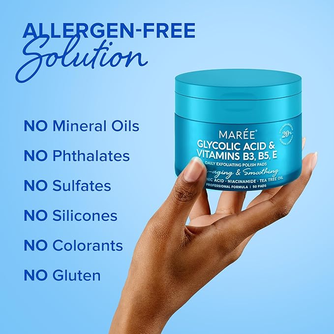 MAREE Glycolic Acid Pads 2 PACK - Toner Pads for Face Cleansing - Tea Tree Oil, Salicylic Acid & Vitamins E, B3, B5 - Facial Peel & Radiance Deep Cleaning Effect