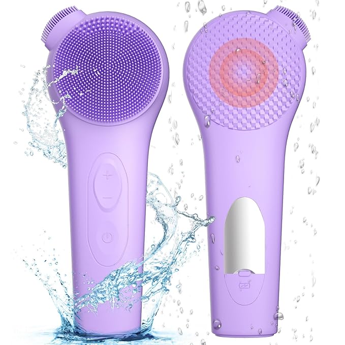 Landmore Silicone Face Scrubber Exfoliator, Electric Facial Cleansing Brush 5 Cleansing Modes with Thermal Compress for Men & Women, Waterproof Face Wash Brush for Deep Cleaning Exfoliating Massaging
