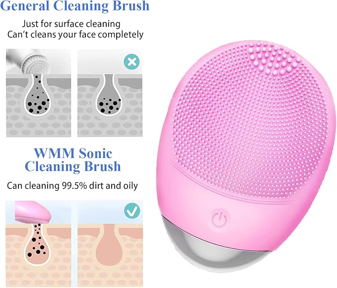 Facial Cleansing Brush, 3-in-1 Electric Soft Silicone Waterproof Face Scrubber, USB Rechargeable IPX7 Waterproof Sonic Vibrating Face Brush for Deep Cleansing, Gentle Exfoliating and Massaging