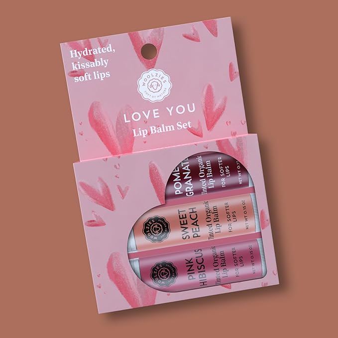 Tinted Lip Balm Set: All-Natural Shea Butter, Beeswax, Coconut Oil, Vitamin E Infused Lip Moisturizer Care Treatment (3 Pack, Let Love Glow)