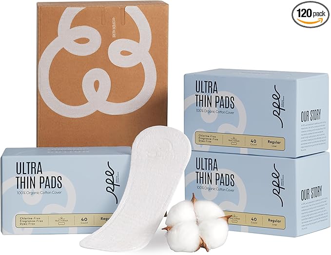 100% Organic Panty Liners for Women-120ct, Ultra Thin Cotton Cover, Regular Pantiliners, Light Absorbency, Unscented Barely There Pantie Liners (Regular Liner, Size 1, 120ct)
