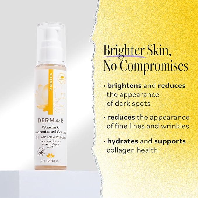 DERMA E Vitamin C Concentrated Serum with Hyaluronic Acid, Vitamin E & Aloe, All Natural, Antioxidant-Rich Concentrated Facial Serum – Firming and Brightening Vitamin C Face Serum, 2oz