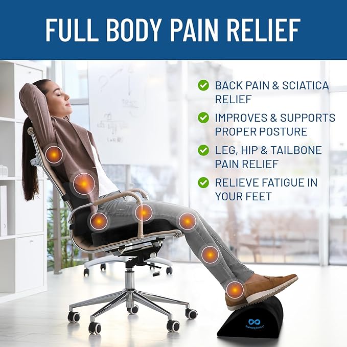 Everlasting Comfort Back Cushion with Seat & Foot Support Bundle - Memory Foam Office Chair Cushions for All-Day Comfort - Ideal for Work, Car, Desk