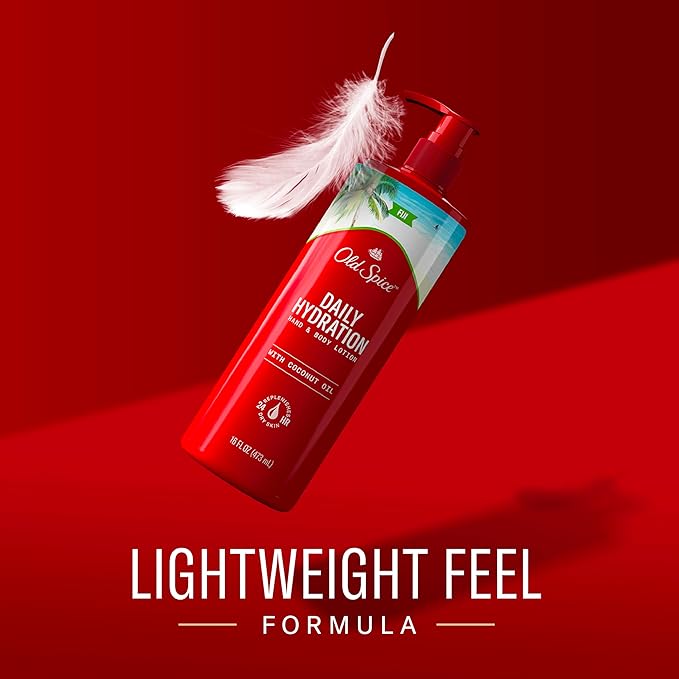 Old Spice Hand & Body Lotion for Men, Daily Hydration, 24/7 Hydration, 24/7 Replenishing Rich Moisture for Dry Skin, Lightweight Formula, Fiji with Coconut Oil Scent, 16 fl (Pack of 4)
