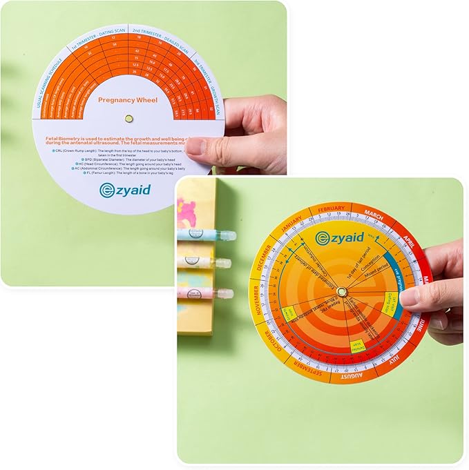 Pregnancy Wheel (Pack of 6), Due Date OB-GYN Calculator for Pregnant Women/Healthcare Providers, Gestational EDC/EDD Wheel with CRL, BPD, HC AC and FL Guide