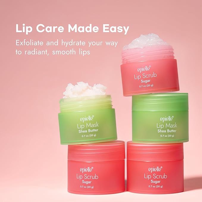 epielle Lip Care Kit Buff & Shine | Lip Sugar Scrub (20g) + Lip Sleeping Mask Berry (20g) | Hydrate for Soft, Smooth Lips | 2-Piece Set for Day & Night Lip Care, Easter Gifts