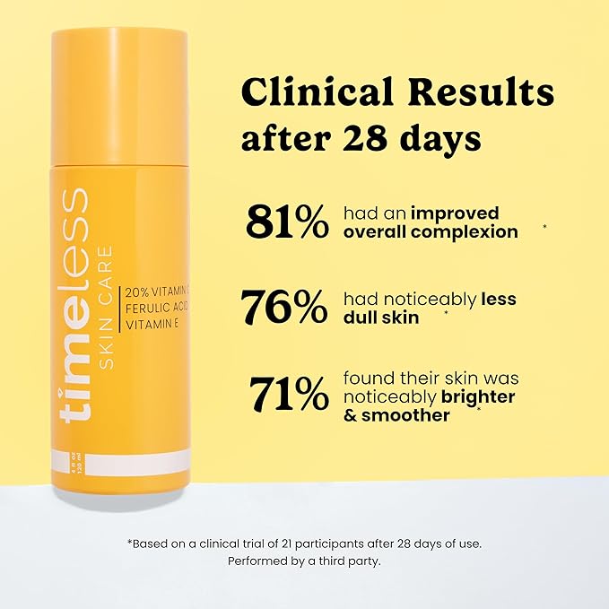 Timeless Skin Care Vitamin C Serum with Vitamin E & Ferulic Acid - Serum - for Oily & Dry Skin - Fragrance-Free - 4 Fl oz
