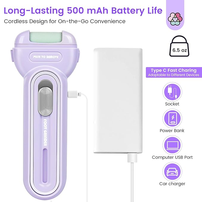SAVILAND Electric Foot Scrubber 4000 RPM: Professional Callus Remover for Feet Hard Cracked Dry Skin Rechargeable Travel Foot File With 3 Roller Heads Waterproof Pedicure Kit Gifts for Athletes Women