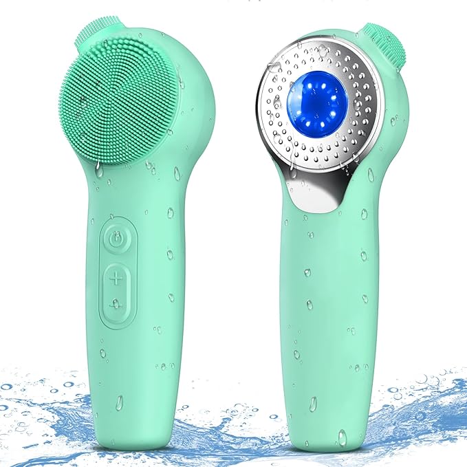 Facial Cleansing Brush, Silicone Electric Face Scrubber Waterproof Sonic Vibration Face Cleanser Brush for Men Women, Rechargeable Face Brushes with Nose Scrub Brush Exfoliating Massaging(Green)