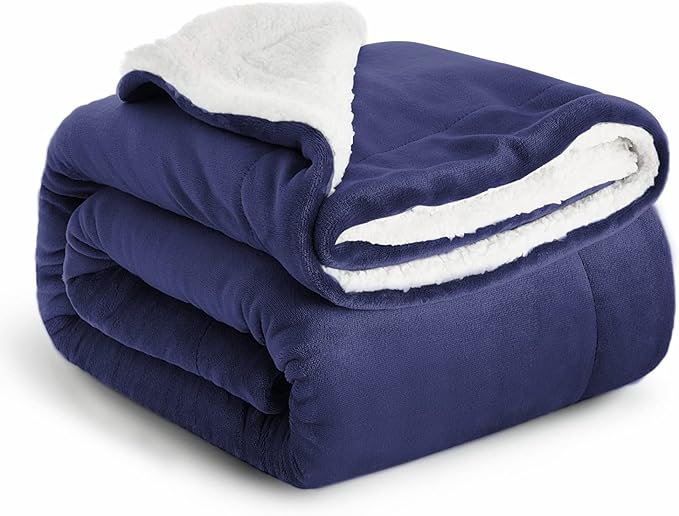 IR Imperial Rooms Sherpa Fleece Throw Blanket Twin Size for Couch - Thick and Warm Fluffy Blankets Winters, Soft and Fuzzy Twin Blanket for Bed and Sofa, Navy, 60x80 Inches