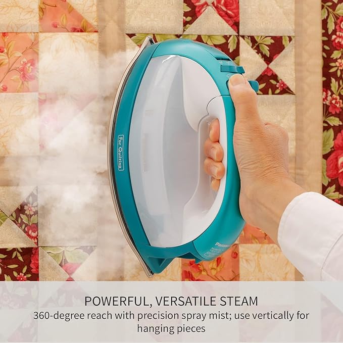 Panasonic Cordless Iron, Portable 360-Degree Freestyle Dry/Steam Iron with Precision Tips and Stainless Steel Soleplate, Anti-Calc and Anti-Drip, Power Base and Carrying/Storage - NI-QL1000G (Teal)