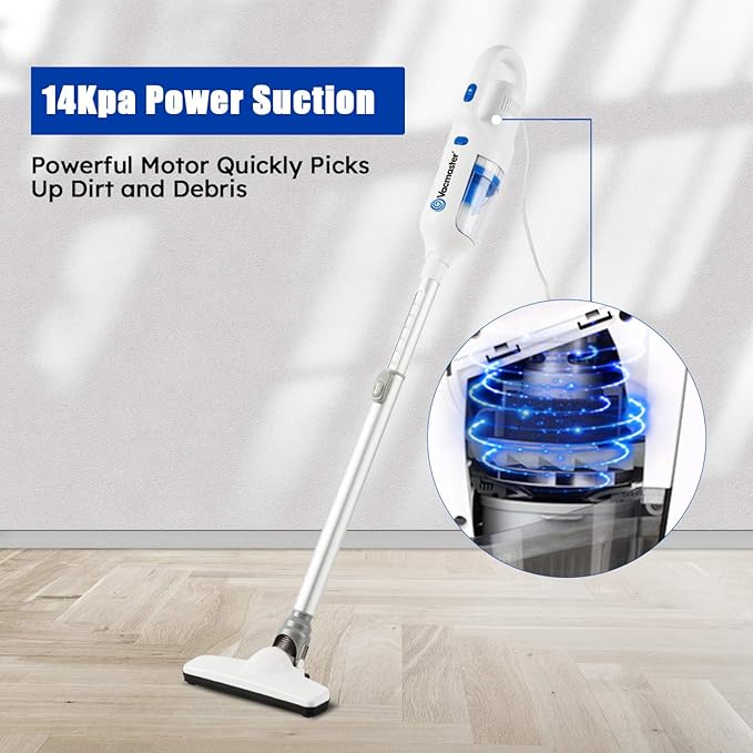 Vacmaster Corded Stick Vacuum Cleaner 2 in 1 Ultra-Lightweight 14Kpa Power Suction Handheld Vacuum Cleaner with Washable HEPA Filter for Home, Car, Pet Hair, Carpet, Hard Floor