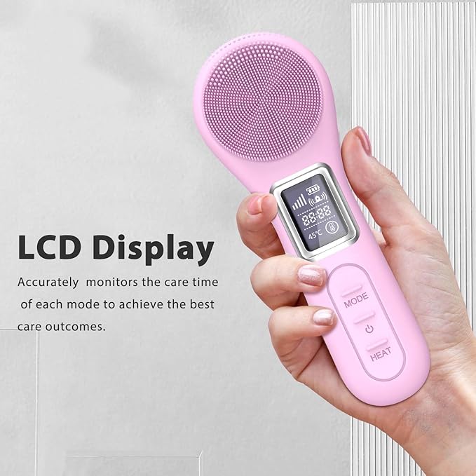 Face Scrubber Facial Cleansing Brush, Electric Silicone Sonic Face Brush with LCD Screen, Rechargeable, Waterproof, for Deep Cleansing,Thermal Massager Skin Care Routine Men Women