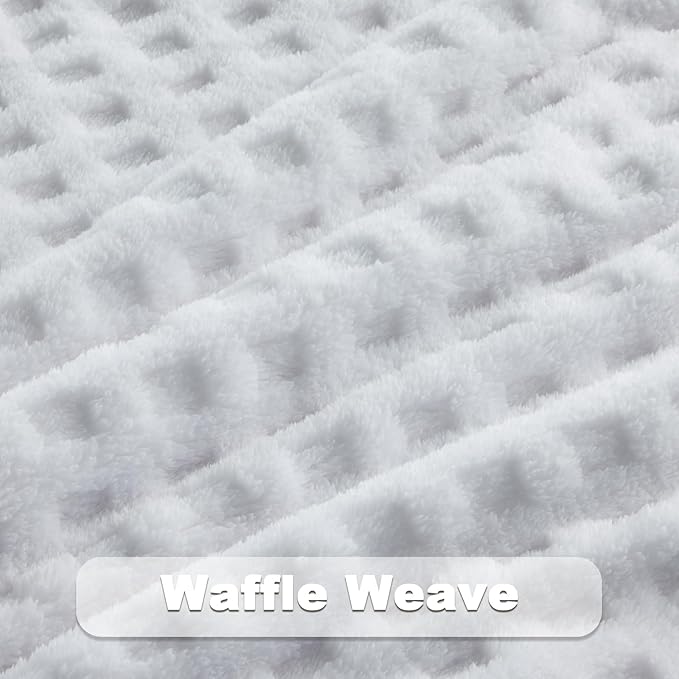 NEWCOSPLAY Super Soft Throw Blanket White Premium Silky Flannel Fleece 3D Waffle Checkered Lightweight Bed Blanket All Season Use (White, Throw(50"x70"))