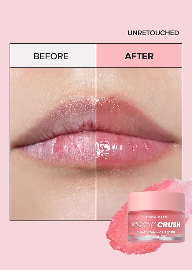 I DEW CARE Overnight Lip Scrub - Cushy Crush | Sugar Vitamin C, Scrubber Exfoliator Products, for Dry and Chapped, Vegan 1.05 Oz