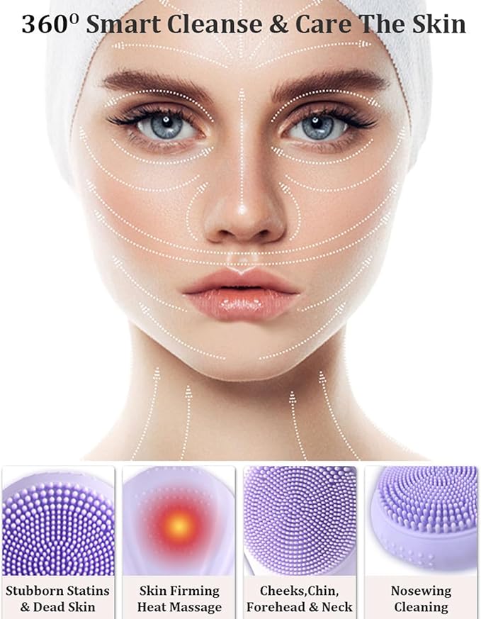 Facial Cleansing Brush face Scrubber Waterproof and Rechargeable Face Scrub Brush for Men & Women, Electric Silicone Face Scrubber for Facial, Electric Deep Cleaning, Exfoliating and Massaging