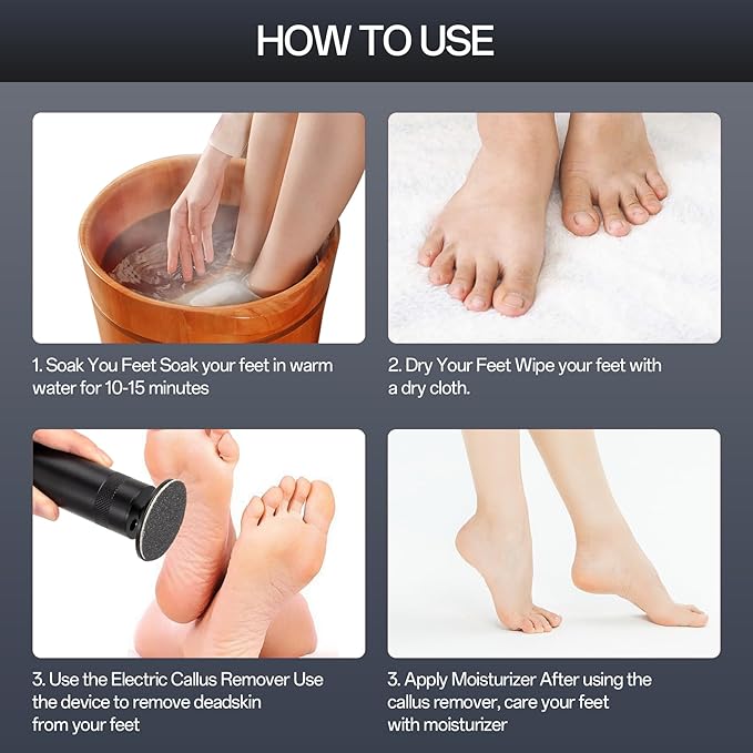Electric Foot Callus Remover- Electric Callus Remover for feet,Adjustable Speed Foot Filer with 60 Pcs Sandpaper Discs for Men & Women Dead Dry Calluses and Cracked Heels,Professional Pedicure Tool