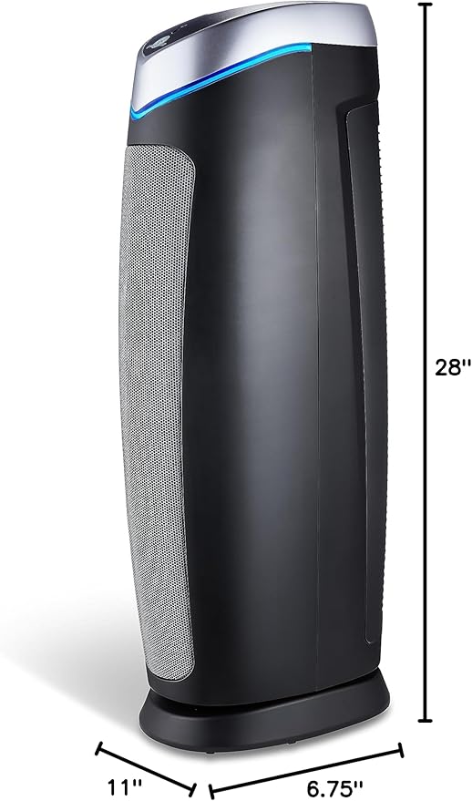 GermGuardian 5-In-1 HEPA Air Purifier for Home, Large Rooms Up To 915 Sq. Ft. with HEPA Pet Air Filter, UV-C Light & Odor Reduction, AC5250PT, 28" Tower, Black
