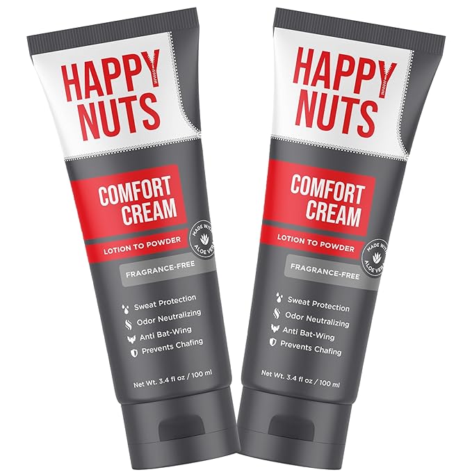 HAPPY NUTS Comfort Cream Deodorant For Men: Anti-Chafing Sweat Defense, Odor Control, Aluminum-Free Mens Deodorant & Hygiene Products for Men's Private Parts 3.4 oz.(2 Pack, Unscented)