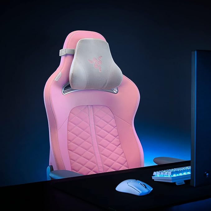 Razer Head Cushion Neck & Head Support for Gaming Chairs: Ergonomically Designed - Memory Foam Padding  - Wrapped in Plush Pink Velvet - Quartz