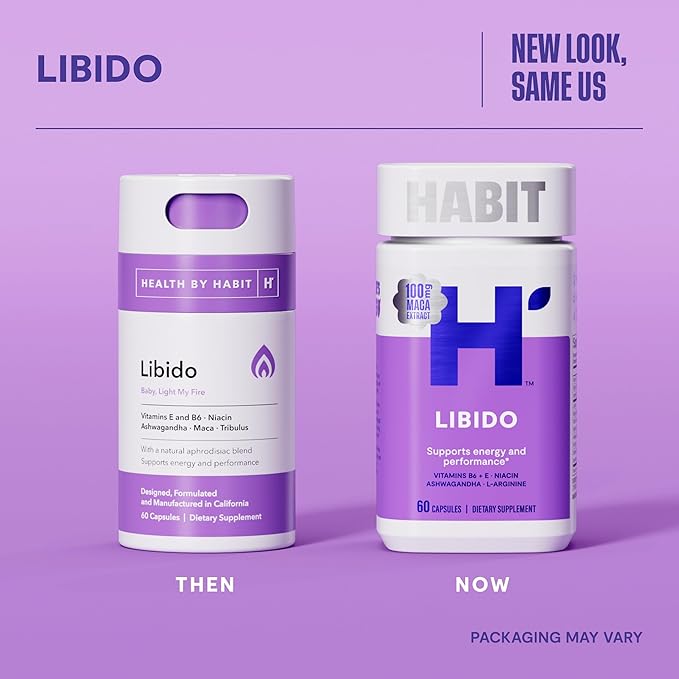Habit Libido Supplement (60 Capsules) - New Look, Natural Aphrodisiac Blend with Maca, Ashwagandha L-Arginine, Supports Energy and Performance, Vegan, Non-GMO (1 Pack)