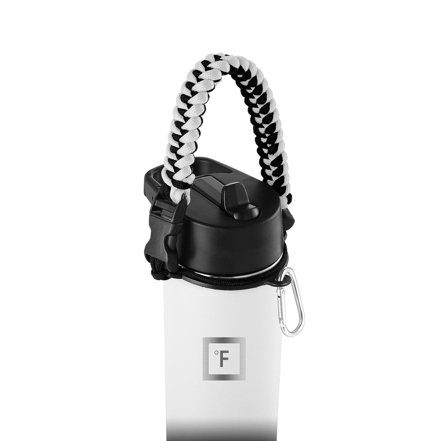 IRON °FLASK Paracord Handle - Fits Wide Mouth Water Bottles - Durable Carrier, Secure Accessories, Survival Strap Cord, Safety Ring, and Carabiner - Seven Core Paracord Bracelet
