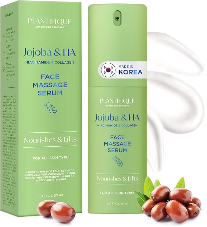 PLANTIFIQUE Korean Jojoba Oil & Hyaluronic Acid Face Massage Serum and Disposable Face Towels XL 10"x12"