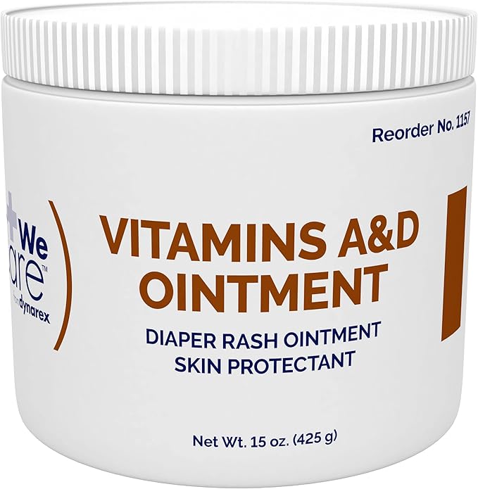 Dynarex Vitamins A & D Ointment, Ointment with Vitamin A and Vitamin D Skin Protectant, for Diaper Rash and Discomfort, White, 15 oz Jar