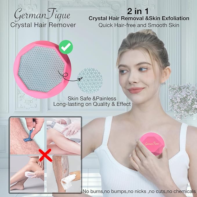 Crystal Hair Eraser,Upgraded Crystal Hair Remover Diamond,Painless and Effective Nano Glass Hair Removal Stone and Skin Exfoliation,Natural Epilator for Women and Men(Rose Pink)