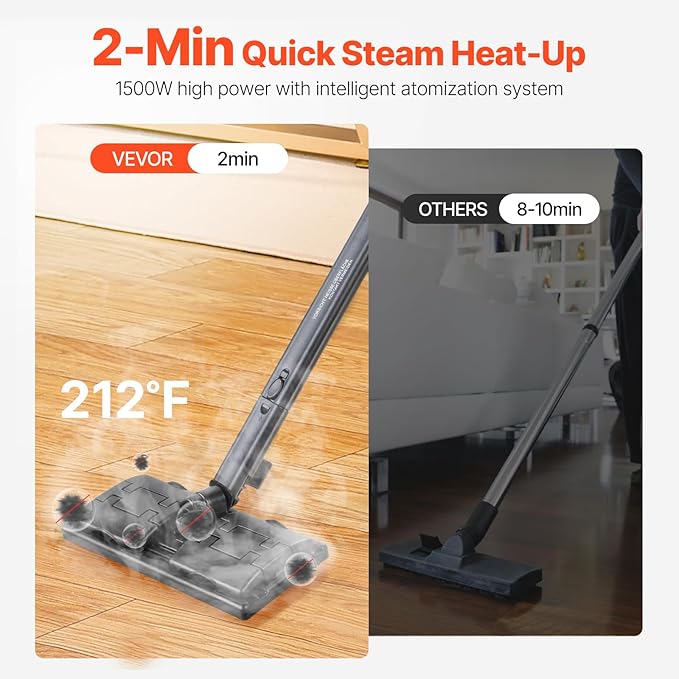 VEVOR Steam Cleaner, Multipurpose Powerful Steamer with 23 Accessories, Steamer Cleaing with Extra-Long Power Cord, 84.55 oz Tank and Portable Handle, for Grout, Tile, Floors, Appliances, Home & Car