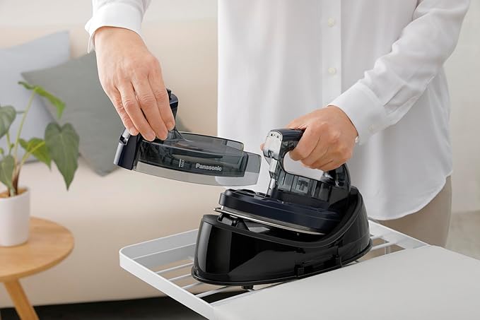 Panasonic NI-WL700A Cordless Steam/Dry Iron, 1500W Wide Stainless Steel Plate, Black/Dark Blue