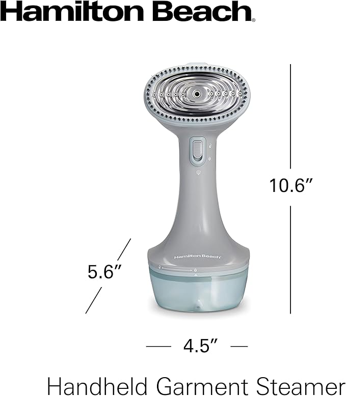 Hamilton Beach Handheld Garment Steamer for Clothes, Fabric and Drapes,1200 Watts, 400ml Water Tank, 20 Minutes of Continuous Steam, Vacation Essentials, Gray & Blue (11557)