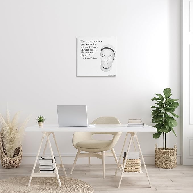 Stupell Industries Personal Dignity Jackie Robinson Quote Black and White Canvas Wall Art, 24x24, Multicolor
