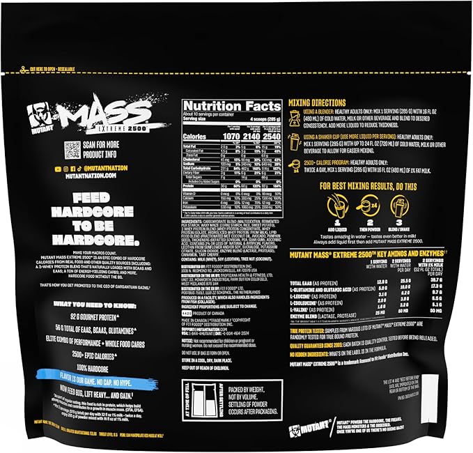 Mutant Mass Extreme Gainer – Whey Protein Powder – Build Muscle Size and Strength – High Density Clean Calories (Vanilla Ice Cream, 6 lbs)