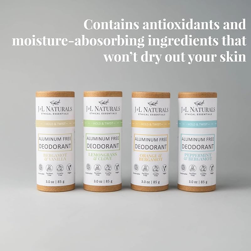 J&L Naturals Aluminum Free Deodorant for Men & Women | 100% Natural Ingredients With Coconut Oil, Shea Butter, & Essential Oils | Sustainable, Eco-Friendly (Citrus & Spicy, 3.0 Oz (Pack of 4))
