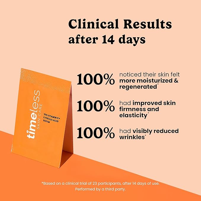 Timeless Skin Care Vitamin C Serum with Vitamin E & Ferulic Acid - Brightening Serum - for Oily & Dry Skin - Fragrance-Free - 28 Single-Use Pouches