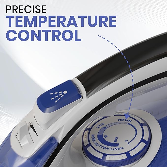 Utopia Home Steam Iron for Clothes - Non-Stick Soleplate - 1800W Clothes Iron With Auto-Off Safety Feature - Adjustable Thermostat Control, Variable Steam Control, Self-Clean, 8 Feet Cord (White/Blue)