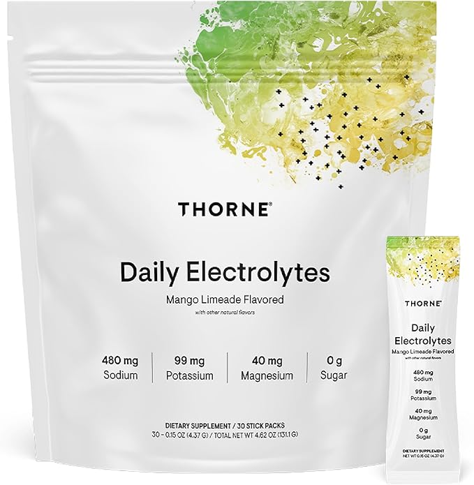 THORNE - Daily Electrolytes - Zero Sugar & Low-Calorie Electrolyte Drink Mix - Naturally Flavored & Sweetened - NSF Certified for Sport - Mango Limeade - 30 Stick Packs