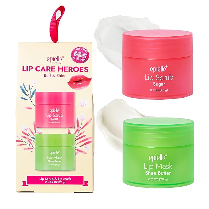 epielle Lip Care Kit Buff & Shine | Lip Sugar Scrub (20g) + Lip Sleeping Mask Berry (20g) | Hydrate for Soft, Smooth Lips | 2-Piece Set for Day & Night Lip Care, Easter Gifts