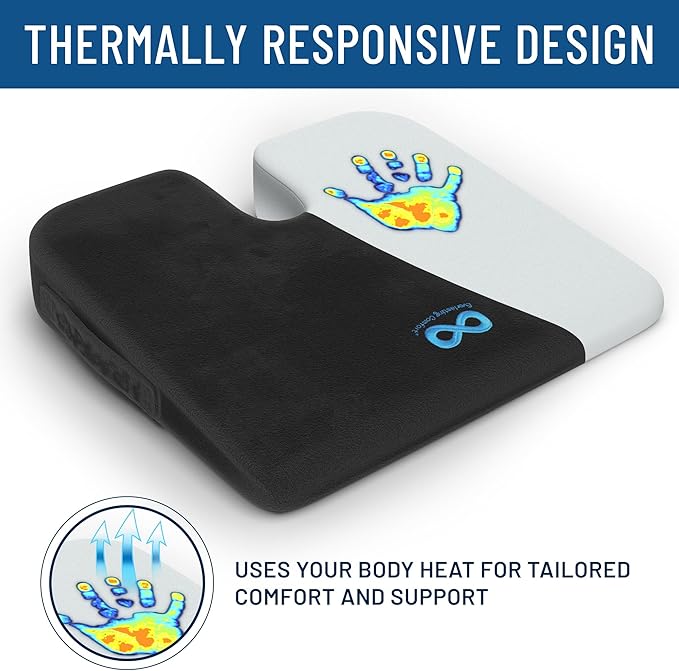 Everlasting Comfort Memory Foam Car Seat Cushion - Tailbone Pain Relief, Driving Seat Cushion for Short People - Office, Wheelchair, Gaming Chair, Travel - Non-Slip, Washable Cover